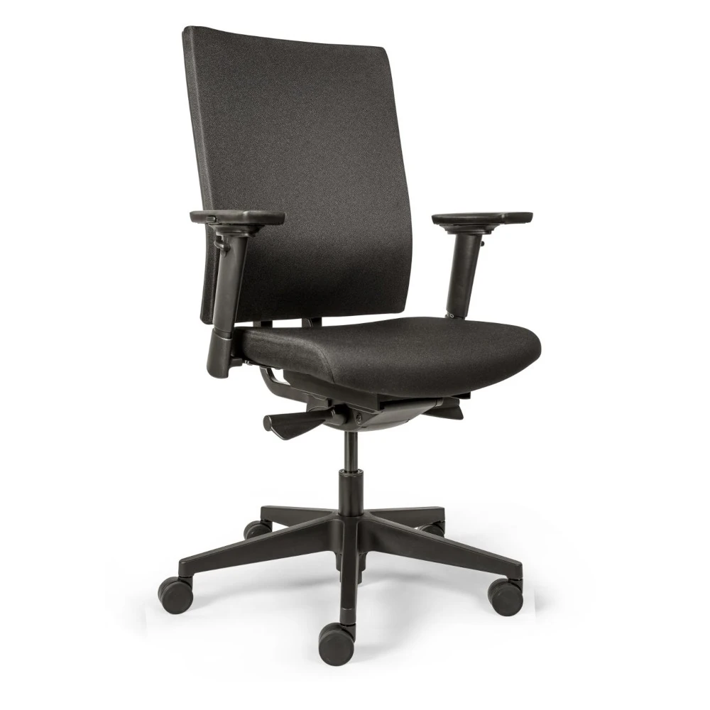 Ergonomischer Bürostuhl Forma Base mit Stoff Rücken, ergonomischer Schreibtischstuhl fürs Büro und Homeoffice, Ansicht vorne seitlich