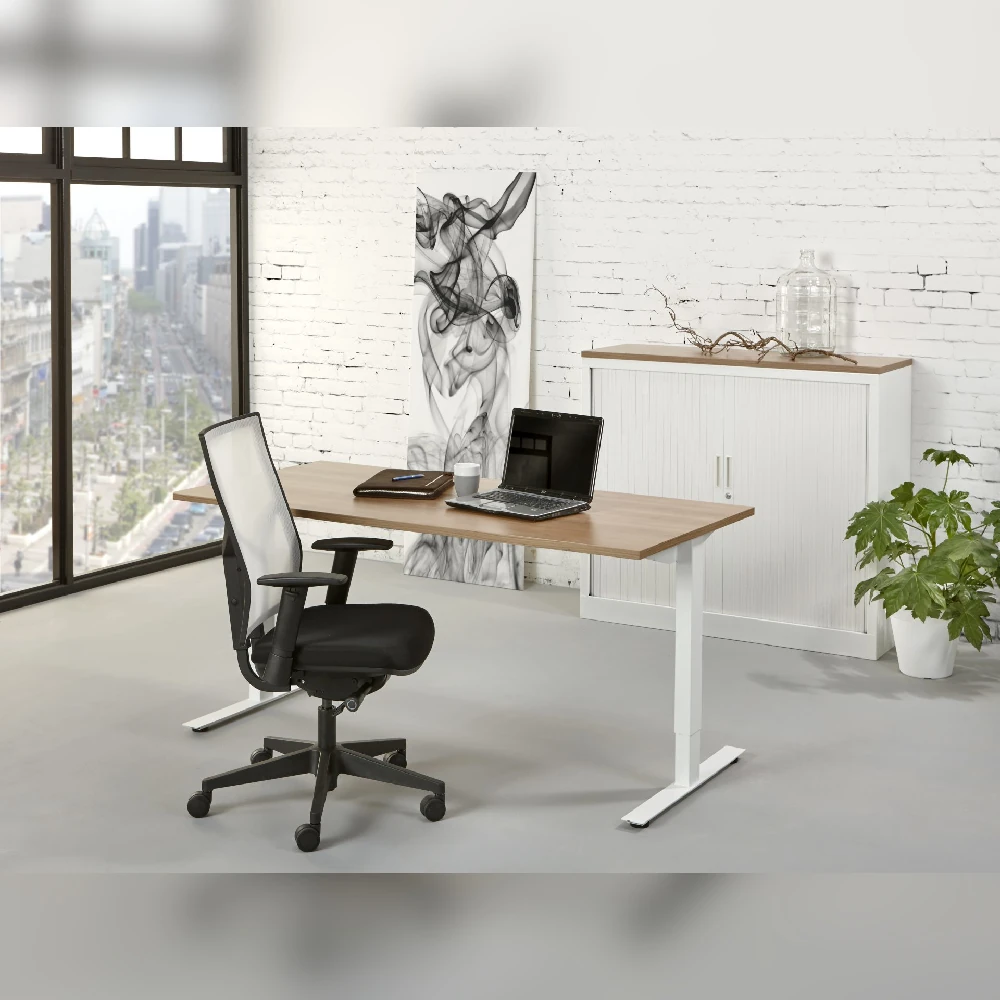 Höhenverstellbarer Schreibtisch Core in Havanna mit weißem Gestell, ergonomischer Schreibtisch fürs Büro und Homeoffice