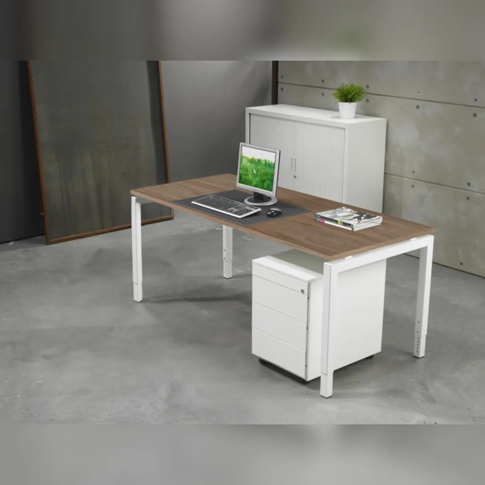 Höhenverstellbarer Schreibtisch Linea in Anthrazit Eiche mit weißem Gestell, ergonomischer Schreibtisch fürs Büro und Homeoffice