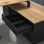 schreibtisch_orbis_schublade Höhenverstellbarer Schreibtisch Orbis Desk in Holz-Optik mit schwarzem Gestell, ergonomischer Schreibtisch Chefbüro, Schublade