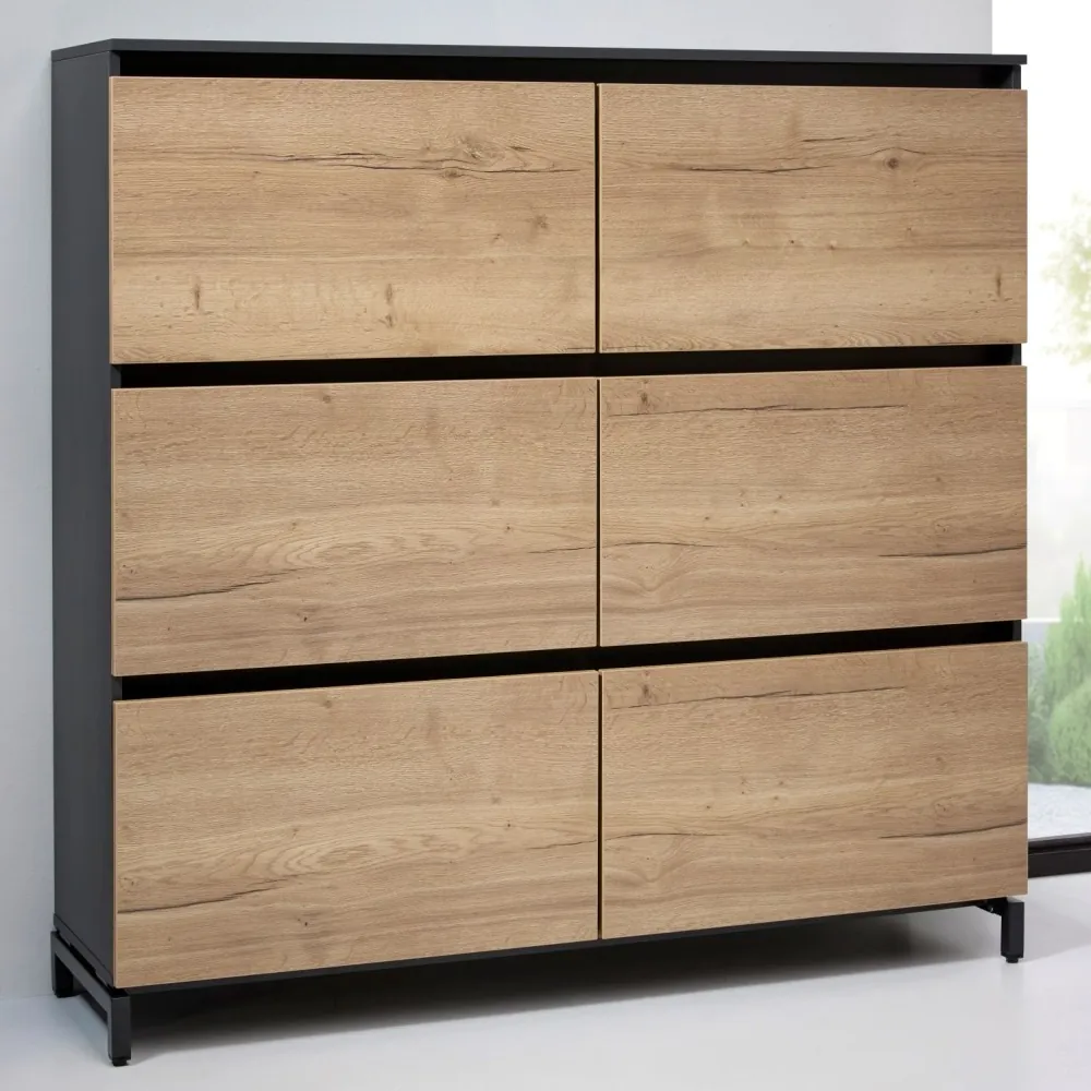 Modernes Sideboard, Aufbewahrungsschrank Orbis High fürs Büro und Homeoffice, Holzoptik