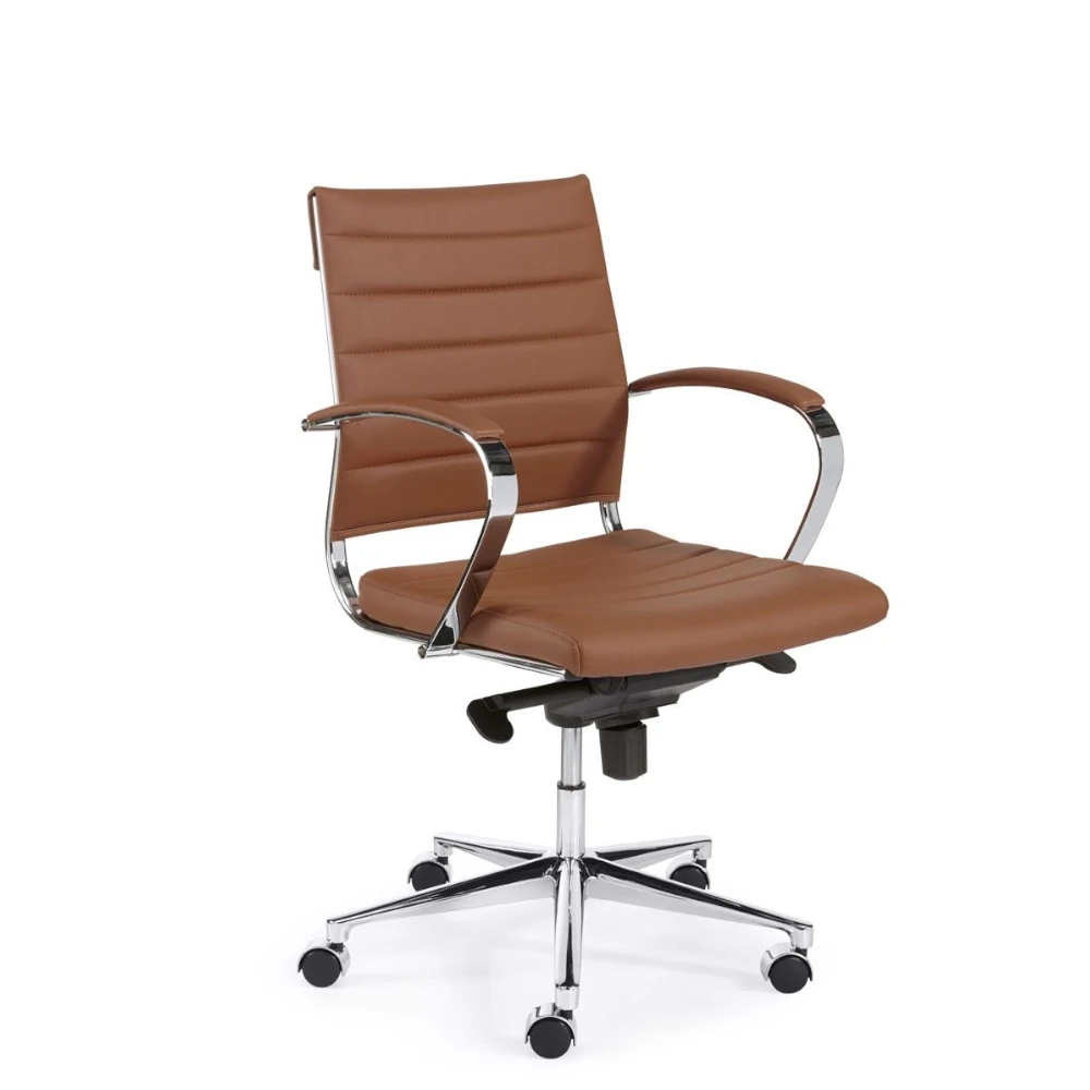Ergonomischer Bürostuhl Atria Guest in Braun mit Chrom Gestell, ergonomischer Besucherstuhl fürs Büro und Homeoffice, Ansicht von vorne