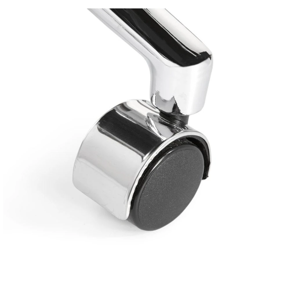 ergonomischer_buerostuhl_atria_guest_besucherstuhl_rolle Ergonomischer Bürostuhl Atria Guest in verschiedenen Farben mit Chrom Gestell, ergonomischer Besucherstuhl fürs Büro und Homeoffice, Detailansicht Rolle