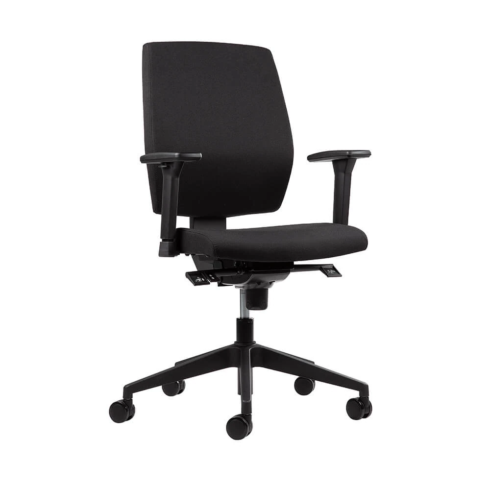 Ergonomischer Bürostuhl Ergo Core in Schwarz mit Kunststoff Gestell, ergonomischer Schreibtischstuhl fürs Büro und Homeoffice, Ansicht vorne seitlich