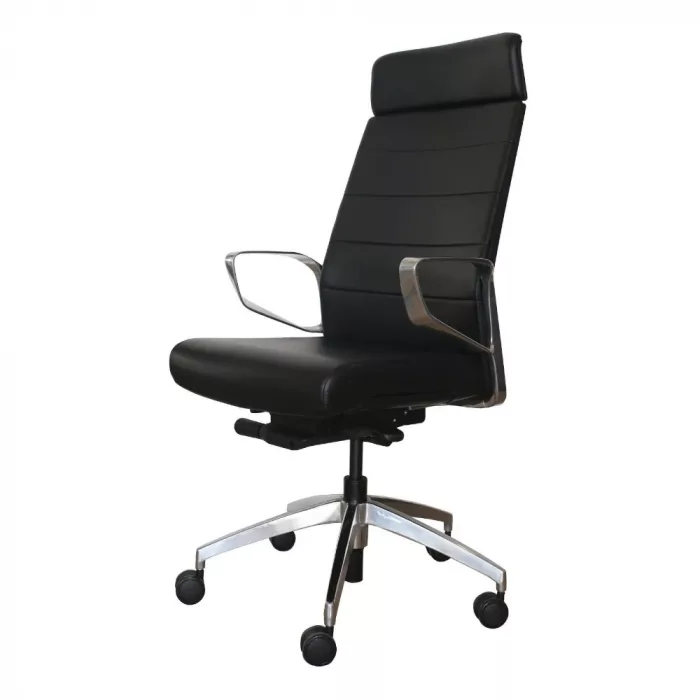 Ergonomischer Bürostuhl Magno in Schwarz mit Chrom Gestell, ergonomischer Chefsessel fürs Büro und Homeoffice, Ansicht rechts