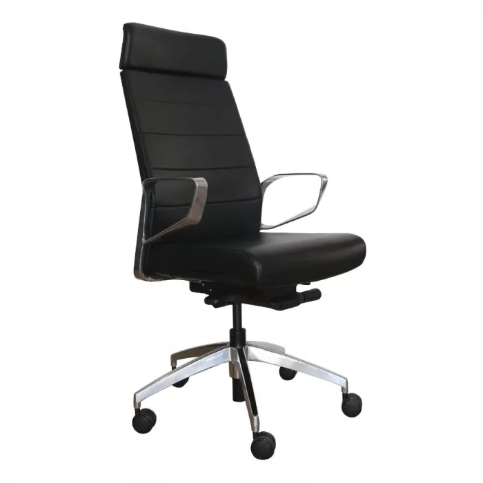 Ergonomischer Bürostuhl Magno in Schwarz mit Chrom Gestell, ergonomischer Chefsessel fürs Büro und Homeoffice, Ansicht links
