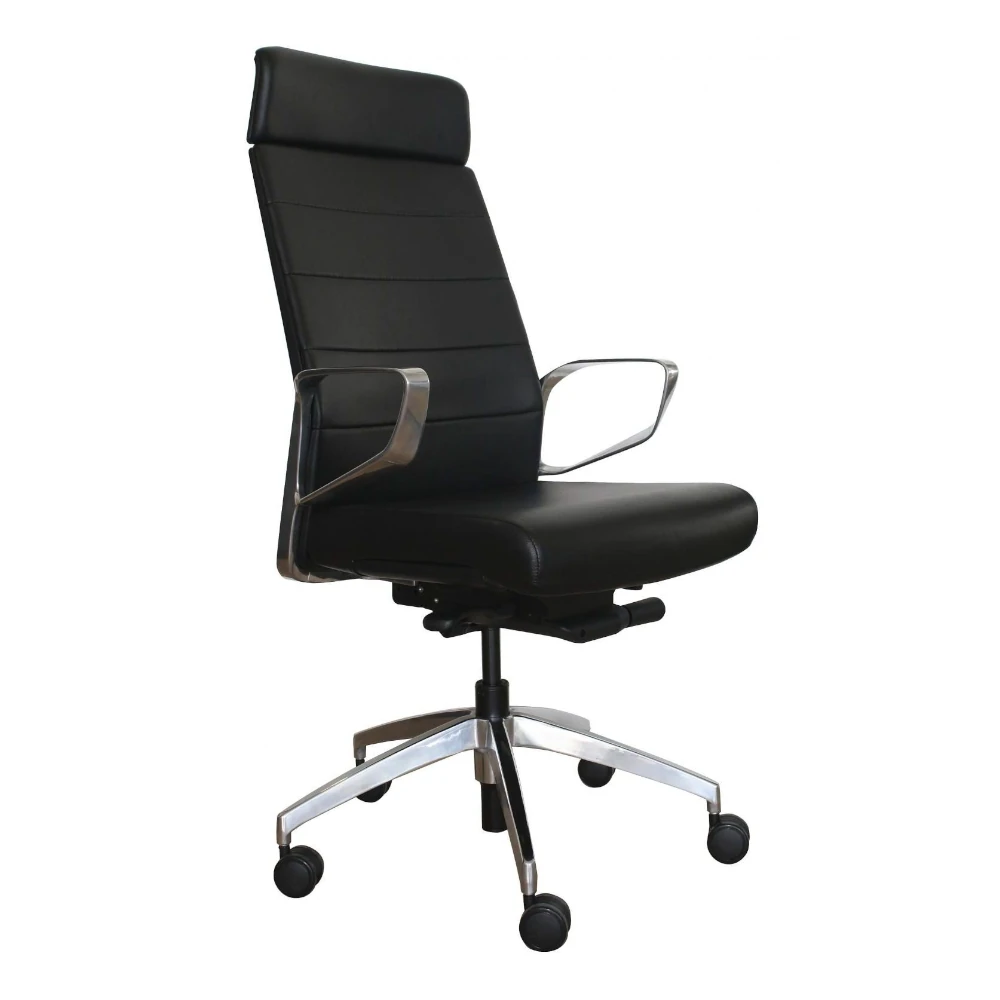 Ergonomischer Bürostuhl Magno in Schwarz mit Chrom Gestell, ergonomischer Chefsessel fürs Büro und Homeoffice, Ansicht links